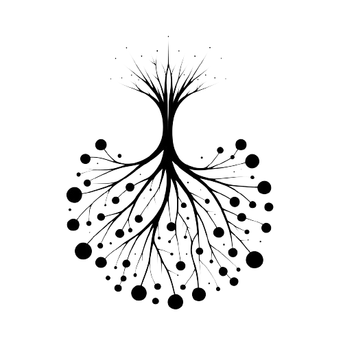 Abstract tree illustration, branching above and rooting below